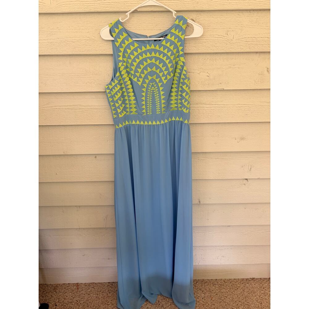Gianni Bini Blue Maxi Dress Neon Embroidered Sleeveless Size 10 - Picture 8 of 12